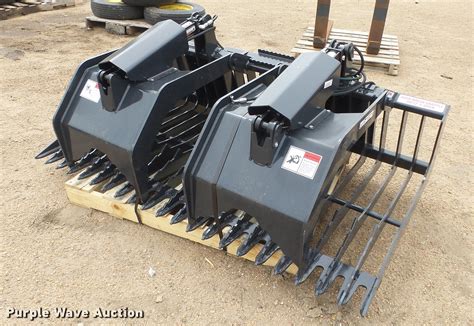 stout skid steer rock brush grapple hd72-3-open|stout rock bucket grapple.